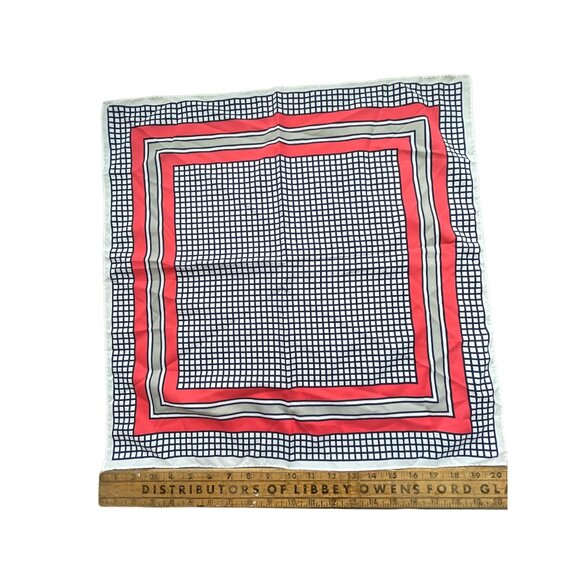 Vintage Square Scarf Lightweight White Print Retro Windowpane Neck Wrap - Picture 1 of 4